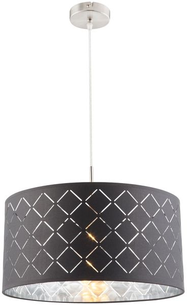 Hängelampe, Textil, schwarz, silber, 40 cm
