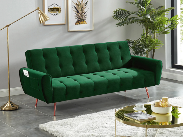 Vente-unique - Schlafsofa Klappsofa 3-Sitzer - Samt - Tannengrün - POLANI