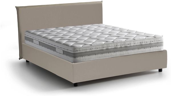 Dmora Doppelbett Morganite, Bettkasten aus Öko-Leder, Öffnung vorne, inklusive Matratze 140 x 200 cm, 100 % Made in Italy, taubenGrau