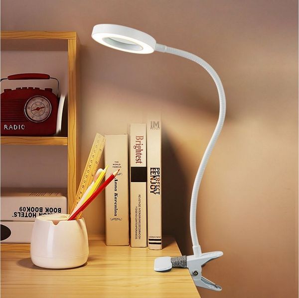 PRIISF Klemmleuchte LED Lupenleuchte Klemmbar Arbeitsplatzlampe Lupe mit Licht und Ständer, Touch-Dimmbar, 5X Dioptrien Lupenleuchte Buchlampe Lupenlampe Ringlicht 360° Flexibel, Schwanenhals Lampe 3 Einstellbare Farben und 10 Helligkeitsstufen, für Di...