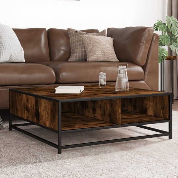 vidaXL Couchtisch Räuchereiche 80x80x30 cm Holzwerkstoff und Metall 848771
