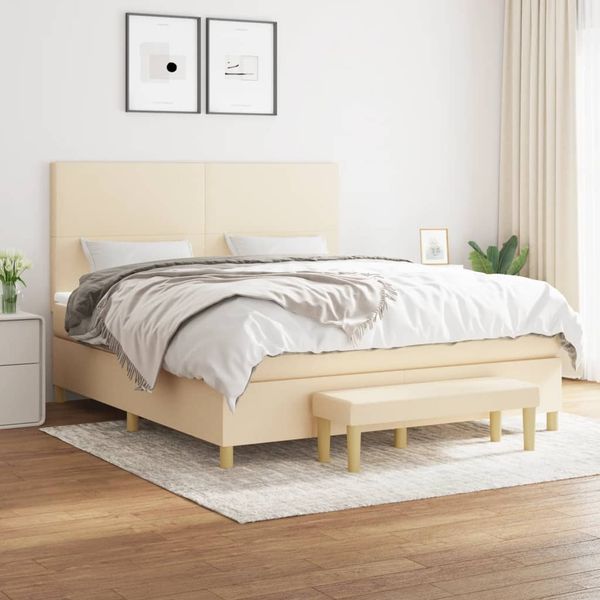 vidaXL Boxspringbett mit Matratze Creme 160x200 cm Stoff 3137010