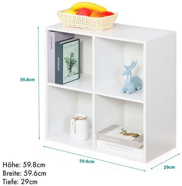 Floordirekt Bücherregal California, platzsparendes Regal aus Holzwerkstoff mit Kipp-Sicherung, 4 Fächer 1-tlg, Standregal 59,6 x 29 x 59,8 cm mit Montagematerial und offenen Fächern