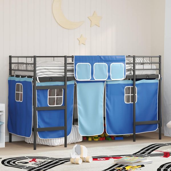 vidaXL Kinder Loft Bettgestell mit Vorhängen Schwarz und Blau 42020796