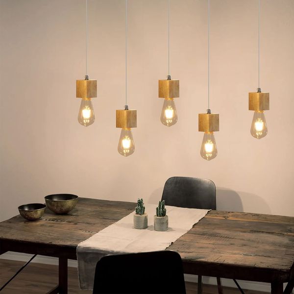 ZMH 5-Flammige Pendelleuchte E27 Holz Vintage Diam. 60cm für Esszimmer Küche Wohnzimmer, ohne Leuchtmittel