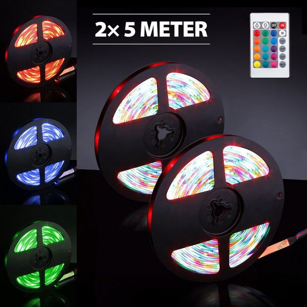 EAXUS LED Stripe - IP65 Wasserfeste LED Lichterkette. RGB Bunt, Licht Band, 4 Farbwechselprogramme, Dimmfunktion, Fernbedienung