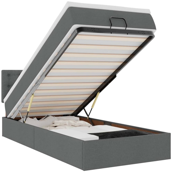 vidaXL Ottoman-Bett mit Matratze & LEDs Dunkelgrau 90x190 cm Stoff 3312437