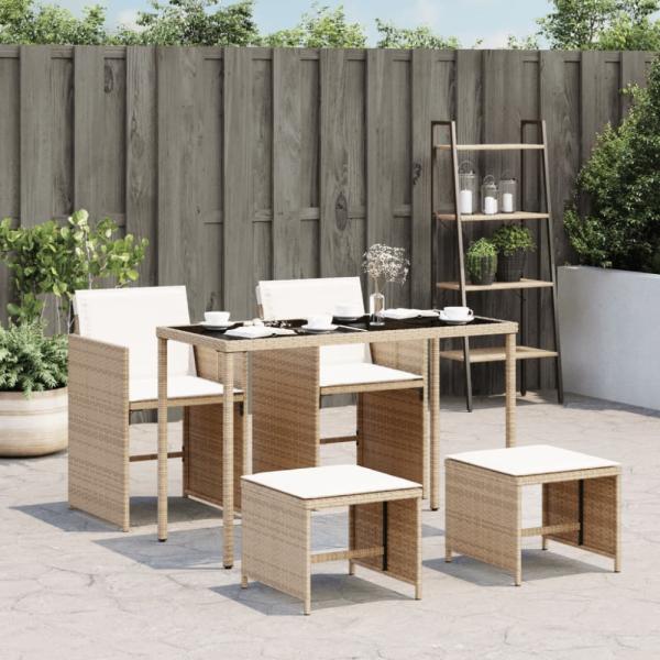 vidaXL 5-tlg. Garten-Essgruppe mit Kissen Beige Poly Rattan 365083 Bild 1