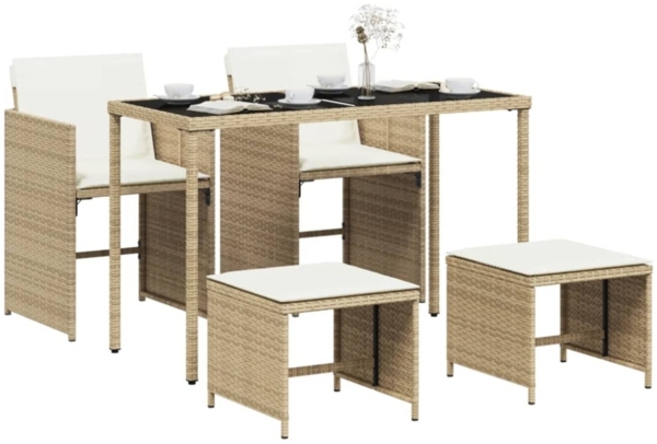 vidaXL 5-tlg. Garten-Essgruppe mit Kissen Beige Poly Rattan 365083 Bild 8