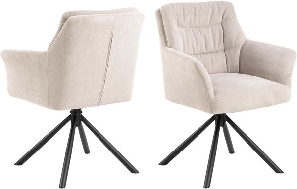 AC Design Furniture Elliot Esszimmerstuhl mit Armlehne, Stoff beige, 4 Stern Gestell matt schwarz rau pulverbeschichtet Stahl mit drehfunktion, quersteppung, Reissverschluss und taschenfedern