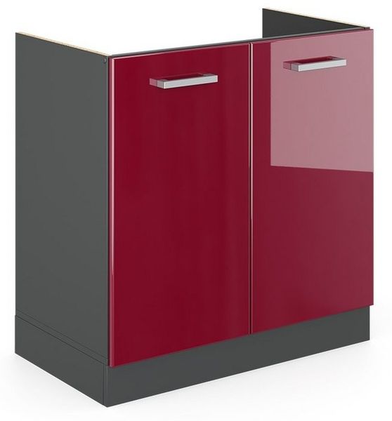 Spülenunterschrank R-Line Rot Hochglanz 80 cm ohne Arbeitsplatte Vicco Bild 5