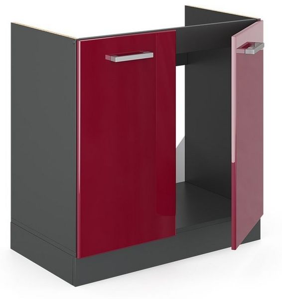 Spülenunterschrank R-Line Rot Hochglanz 80 cm ohne Arbeitsplatte Vicco Bild 3