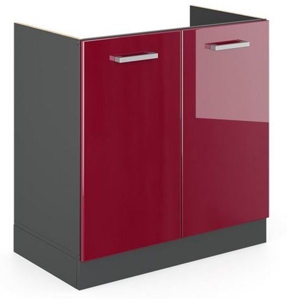 Spülenunterschrank R-Line Rot Hochglanz 80 cm ohne Arbeitsplatte Vicco Bild 4