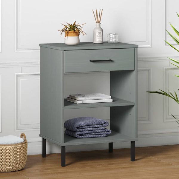 vidaXL Konsolenschrank OSLO mit Metallbeinen Grau Massivholz Kiefer 351001