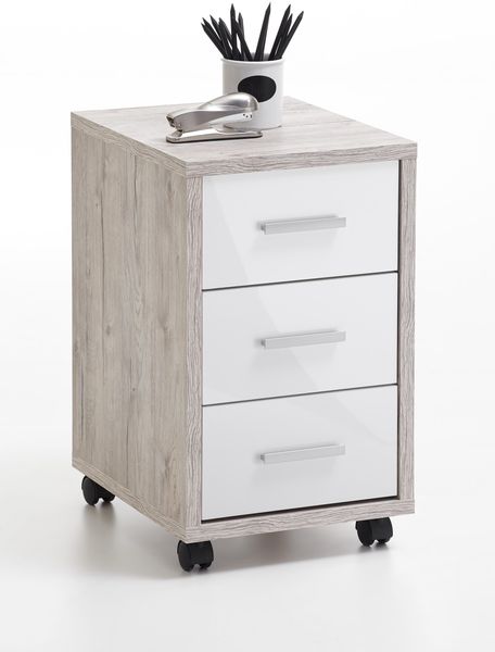FMD Möbel - DIEGO 2 - Rollcontainer - melaminharzbeschichtete Spanplatte - Sandeiche Nb/Hgl weiß - 35 x 58,9 x 42cm