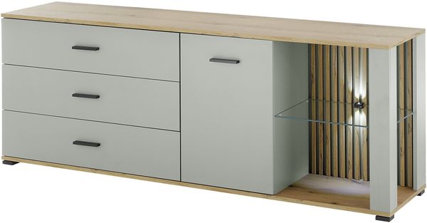 Lowboard >Narva< inkl. Beleuchtung, Evoke Eiche Dekor, salbei - 179x67x44cm (BxHxT)