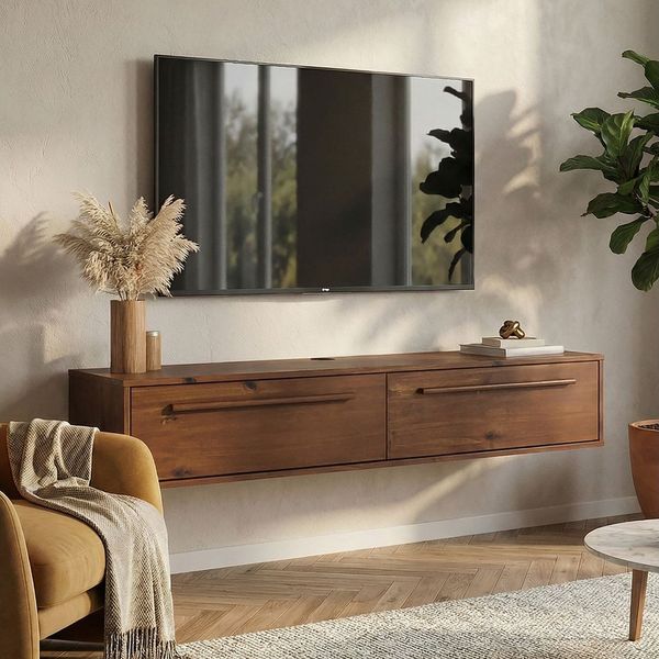 IDIMEX Lowboard TECCA, Sideboard mit 2 Türen aus Massivholz wandmontage Kastanie Finish