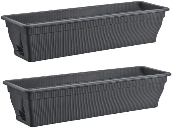 2x Blumenkasten 80cm Balkonkasten mit Wasserspeicher anthrazit, 18 L - Blumenkästen wetterfest Pflanzkasten mit Einsatz für Garten und Balkon witterungsbeständig, grau