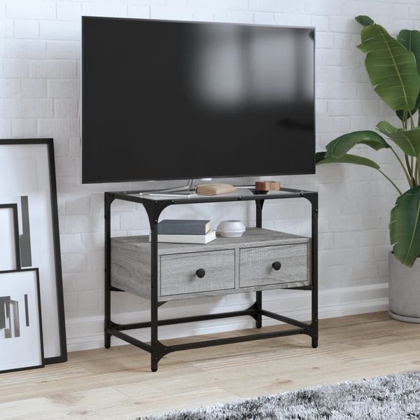 vidaXL TV-Schrank mit Glasplatte Grau Sonoma 60x35x51 cm Holzwerkstoff 846057