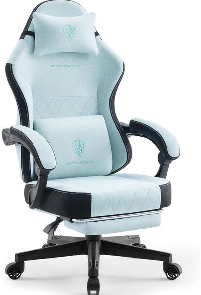Gaming Stuhl Stoff mit Massage Lendenwirbelstütze und Fußstütze Bürostuhl 135KG