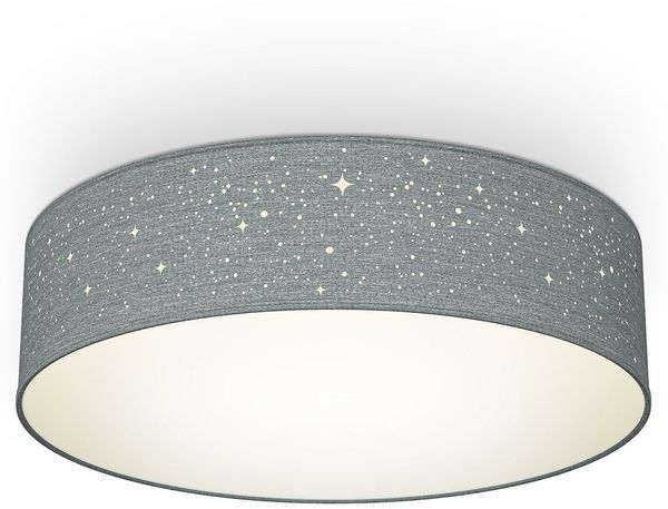 B.K.Licht Deckenleuchte BKL1346, ohne Leuchtmittel, Abhängig vom Leuchtmittel, Warmweiß, Neutralweiß, Kaltweiß, Textil Deckenlampe, Grau, Sternenhimme, Ø38cm, 2-flammig, E27 Fassunge, Stoffdeckenleuchte rund, Schlafzimmerlampe, Textilschirm