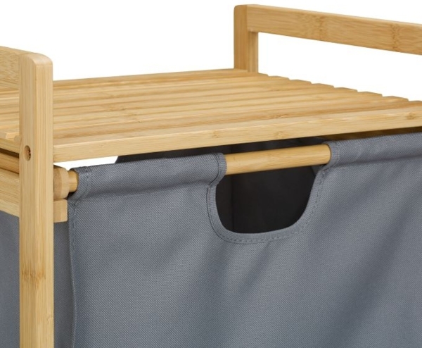 Badregal mit Wäschekorb Bambus, Natur, Grau, 2x Stoffschubladen Bild 6