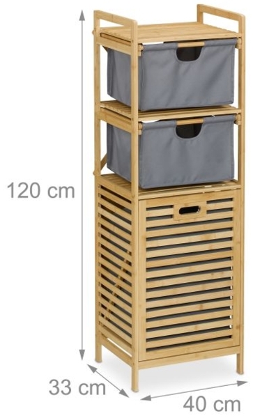 Badregal mit Wäschekorb Bambus, Natur, Grau, 2x Stoffschubladen Bild 4