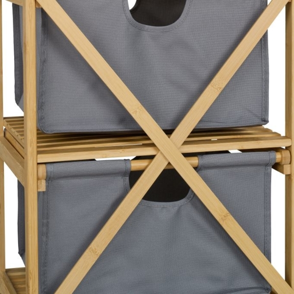 Badregal mit Wäschekorb Bambus, Natur, Grau, 2x Stoffschubladen Bild 8