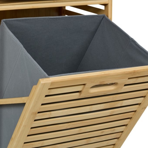 Badregal mit Wäschekorb Bambus, Natur, Grau, 2x Stoffschubladen Bild 7