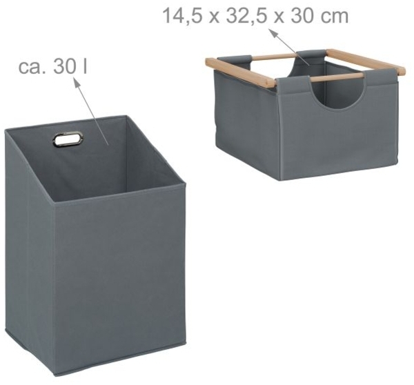 Badregal mit Wäschekorb Bambus, Natur, Grau, 2x Stoffschubladen Bild 5