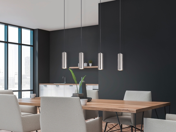 LED Pendelleuchte 4-flammig Metall Silber, Breite 75cm