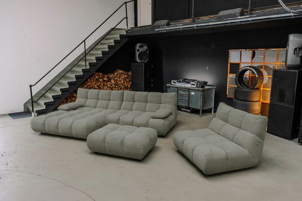KAWOLA Sitzgruppe VIVIEN Ecksofa links Drehsessel Hockerbank Feincord olivgrün 85 x 359 x 510 cm