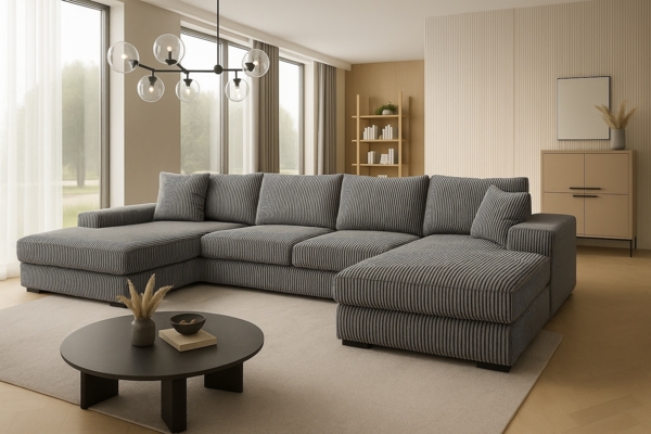 Ecksofa VIENA 328x182 cm mit Schlaffunktion, Bonellfederkern und Bettkasten