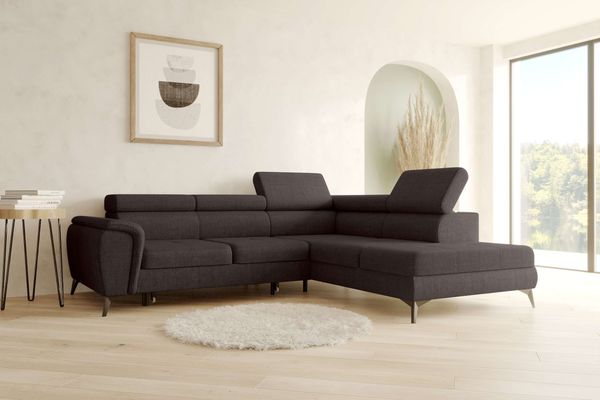 99rooms Parma Ecksofa Velours VOGUE Braun Rechts mit Schlaffunktion und Stauraum Lieferung Wohnung