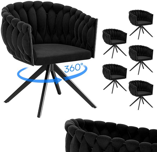 skølm 'Sudri' Esszimmer Drehstühle, 6er Set, schwarz, gepolstert mit Samtbezug, höhenverstellbar, Schalenstuhl mit Armlehne, bis 120 kg belastbar