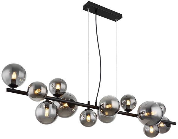 LED Pendellampe, Metall, Glas, rauch, 13 Flammig, H 120 cm