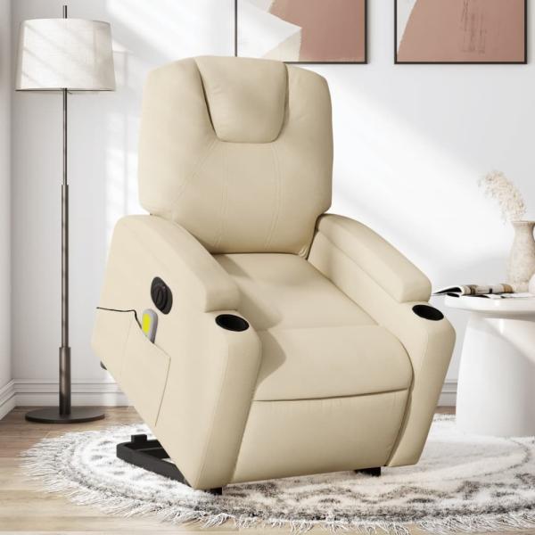 vidaXL Elektrischer Massagesessel mit Aufstehhilfe Creme Stoff 3204413