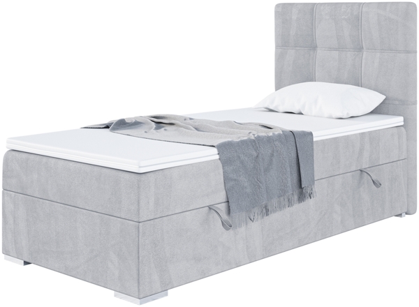 MEBLINI Boxspringbett KAI 80x200 cm mit Bettkasten - H4/Hellgrau Samt Gepolstert Einzelbett mit Topper & Taschenfederkern-Matratze - 80x200 Rechts