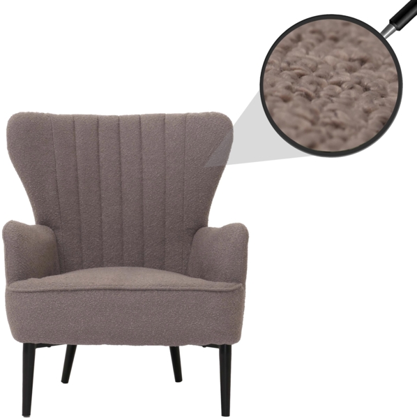 Lounge-Sessel HWC-K37, Cocktail-/Ohrensessel Polsterstuhl Retro Vintage Stoff Bouclé (600g/m²) Öko-Tex ~ hellgrau