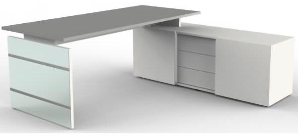 Kerkmann Komplettarbeitsplatz Lugano Glas Tisch/Sideboard grafit