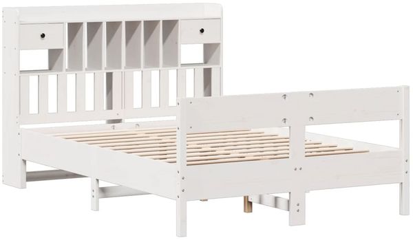 vidaXL Massivholzbett mit Regal ohne Matratze Weiß 150x200 cm Kiefer 3323024 Bild 3