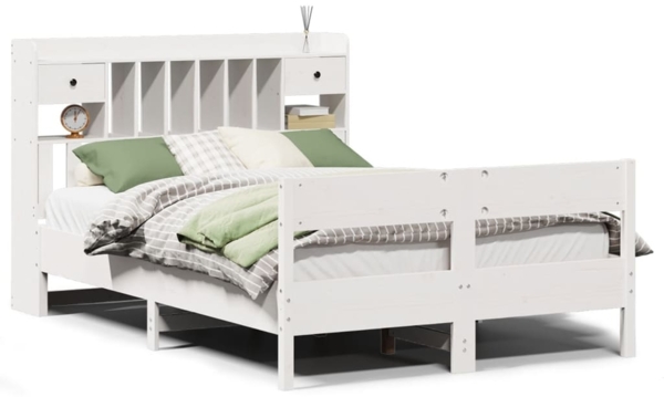 vidaXL Massivholzbett mit Regal ohne Matratze Weiß 150x200 cm Kiefer 3323024