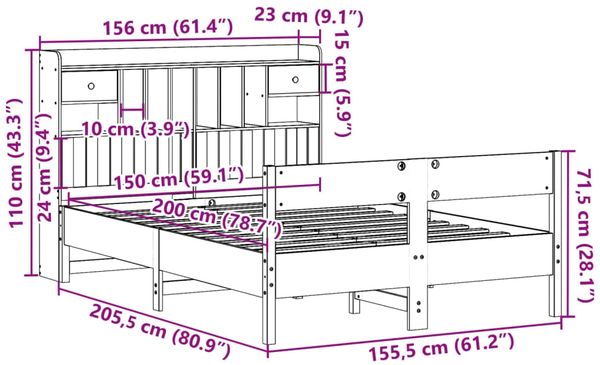 vidaXL Massivholzbett mit Regal ohne Matratze Weiß 150x200 cm Kiefer 3323024 Bild 11