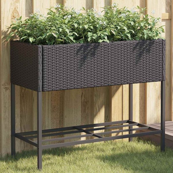 Hochbeete mit Ablage 2 pcs, Blumenkasten Blumentopf Schwarz 90 x 40 x 75 cm Poly Rattan