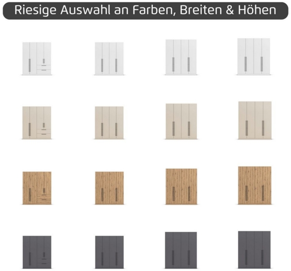 rauch Kleiderschrank Drehtürenschrank Schrank Garderobe Wäscheschrank Schlafzimmer AVOLA (in 3 verschiedenen Ausstattungen BASIC/CLASSIC/PREMIUM) mit hochwertigen Stangengriffen in Schwarz aus Metall MADE IN GERMANY Bild 3