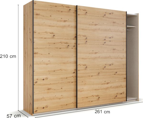 rauch Kleiderschrank; Schwebetürenschrank KRONACH, 2-türig, Eiche Artisan, 261x210x59xcm Bild 4