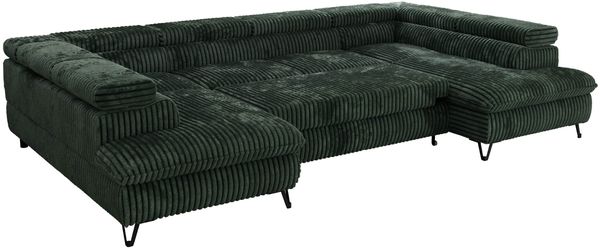 MKS Möbel 'Pablo U-Form' Wohnlandschaft mit Bettkasten, Dunkelgrün, Cordstoff, T25 Topper Bild 6
