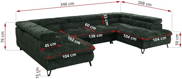 MKS Möbel 'Pablo U-Form' Wohnlandschaft mit Bettkasten, Dunkelgrün, Cordstoff, T25 Topper Bild 7