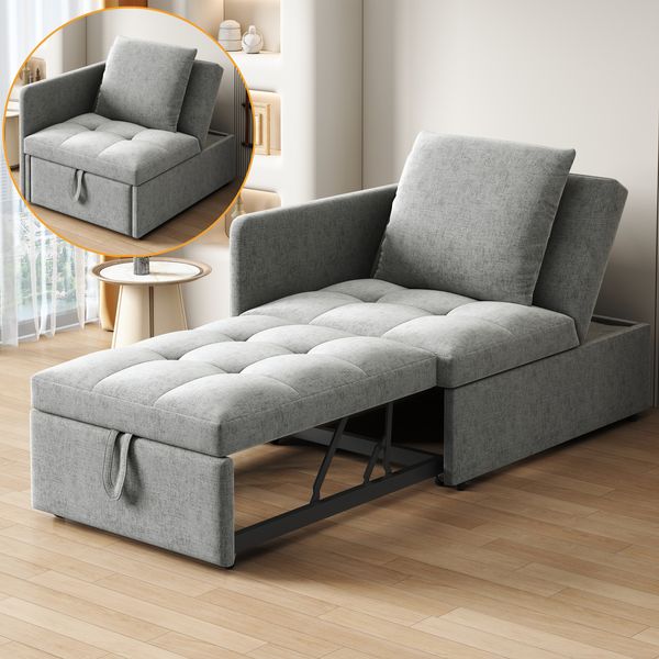 Polsterbett, Schlafsofa, 3 in 1, Multifunktional, Leinenstoffsofa, Verstellbare Rückenlehne, Liegesofa, Kleine Räume