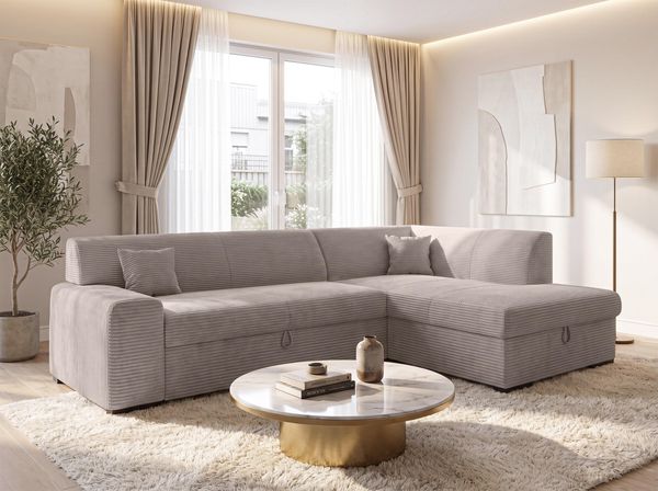 AX LIVING Couch für Wohnzimmer Lucera 260 cm Beige Schlafsofa R
